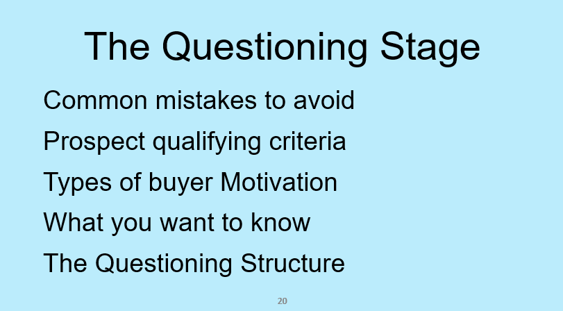 The questioning stage from the sales training course Selling Success