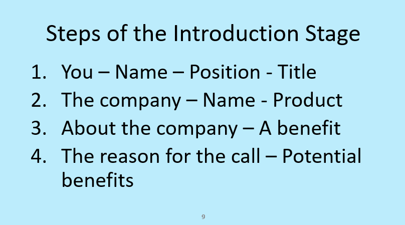 The steps of a sales appointment call introduction stage